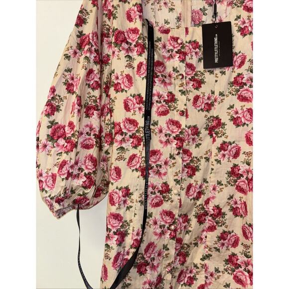 NWT Pretty Little Thing Sz 8 Med Mini Dress, Floral Cotton Cottage Peasant Prep - Picture 4 of 10